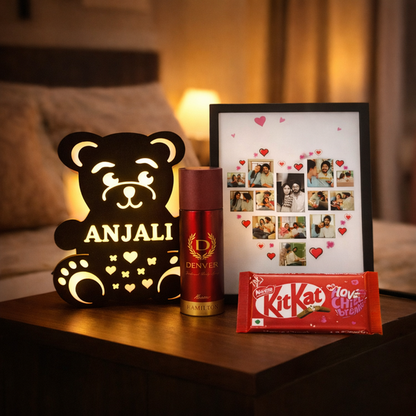 4 in 1 Customized Romantic Gift Combo with LED Teddy Frame