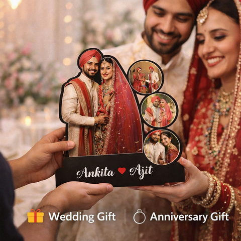 Custom Wedding Photo MDF Stand with Names for Couples