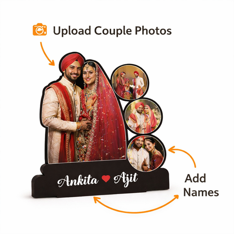 Custom Wedding Photo MDF Stand with Names for Couples