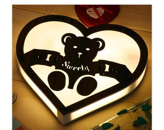 Personalized Wooden LED Heart Teddy Lamp with Name