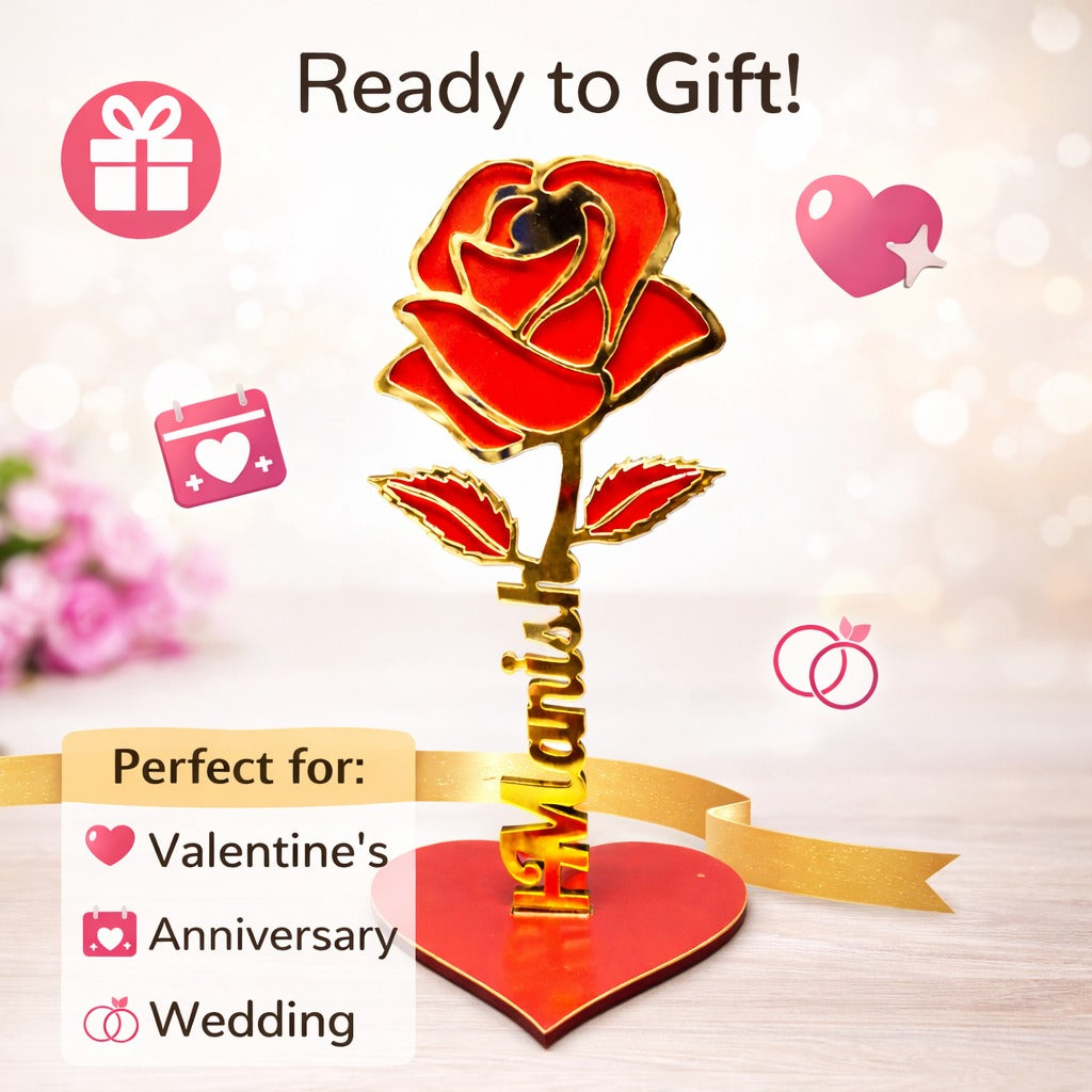 Personalized Golden Rose Name Stand – 7 Inch Romantic Décor