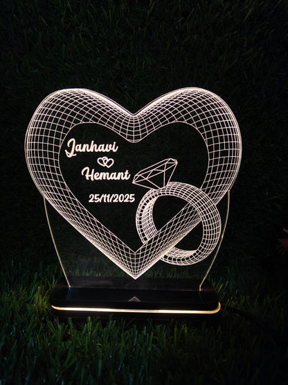 Personalized 3D LED Acrylic Heart Lamp with Wooden Base