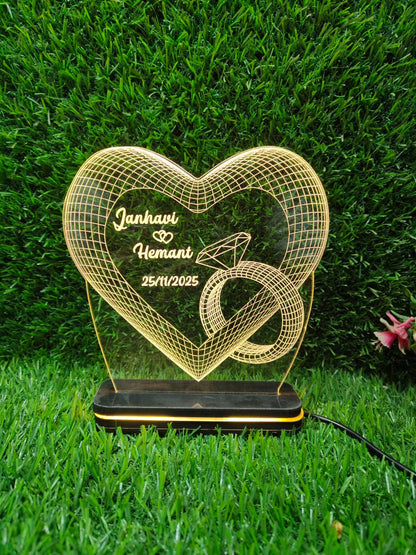 Personalized 3D LED Acrylic Heart Lamp with Wooden Base