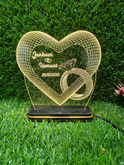 Personalized 3D LED Acrylic Heart Lamp with Wooden Base