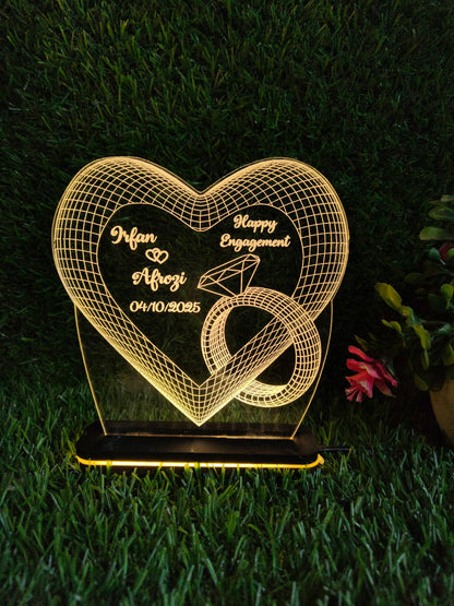 Personalized 3D LED Acrylic Heart Lamp with Wooden Base
