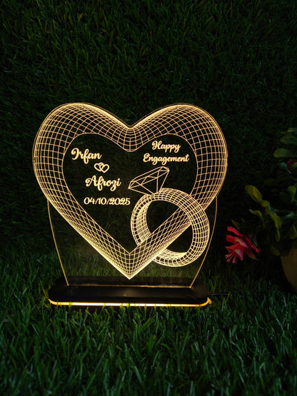 Personalized 3D LED Acrylic Heart Lamp with Wooden Base