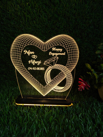 Personalized 3D LED Acrylic Heart Lamp with Wooden Base