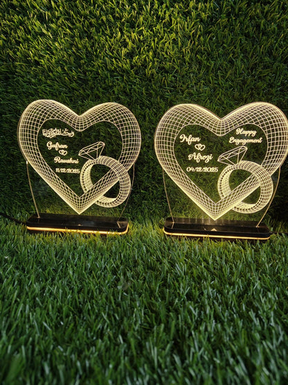 Personalized 3D LED Acrylic Heart Lamp with Wooden Base
