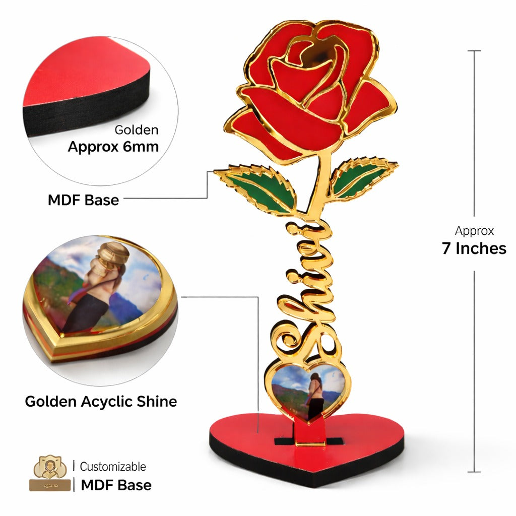 Personalized Golden Rose Photo Stand with Name