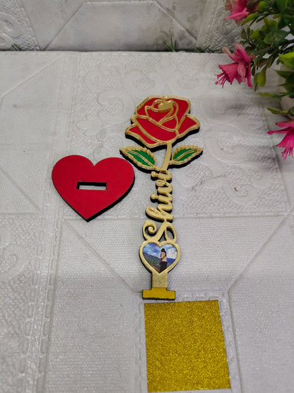 Personalized Golden Rose Photo Stand with Name