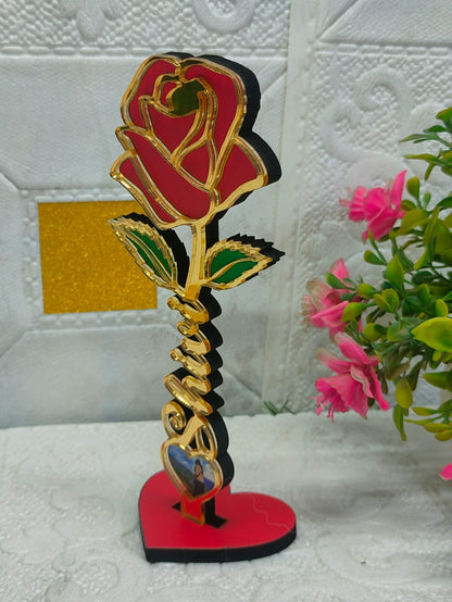 Personalized Golden Rose Photo Stand with Name