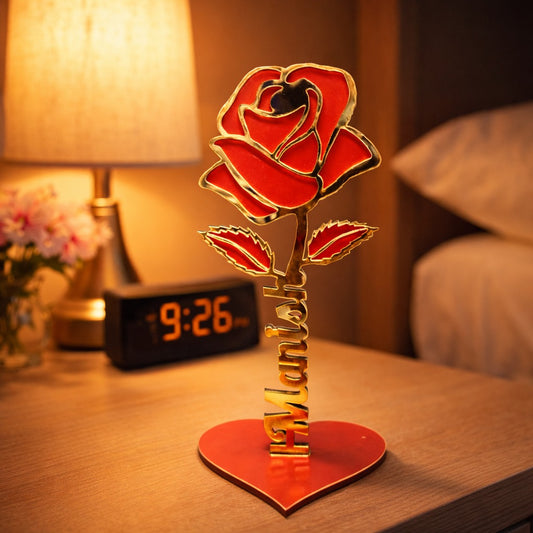 Personalized Golden Rose Name Stand – 7 Inch Romantic Décor