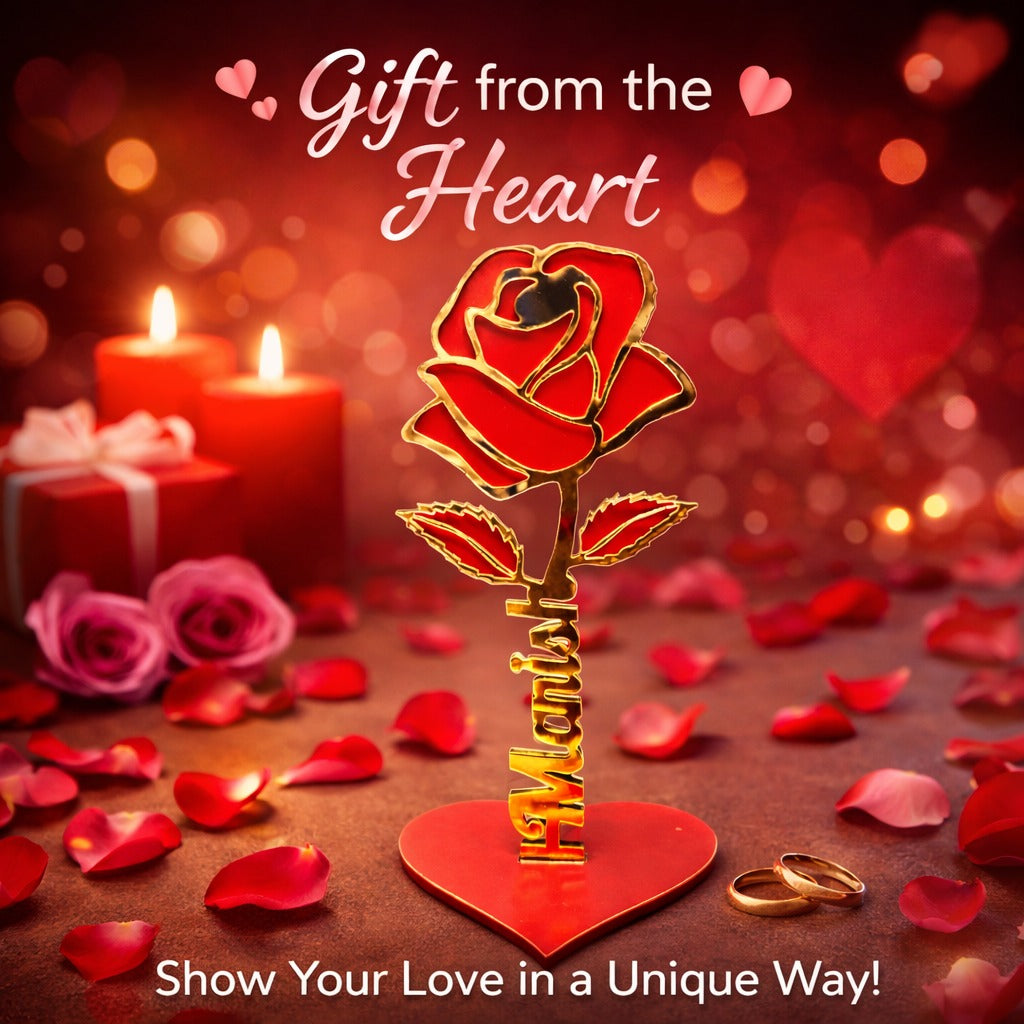 Personalized Golden Rose Name Stand – 7 Inch Romantic Décor