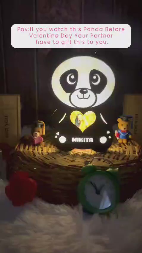 Personalized Wooden Panda LED Lamp with Name & Photo – Valentine Gift